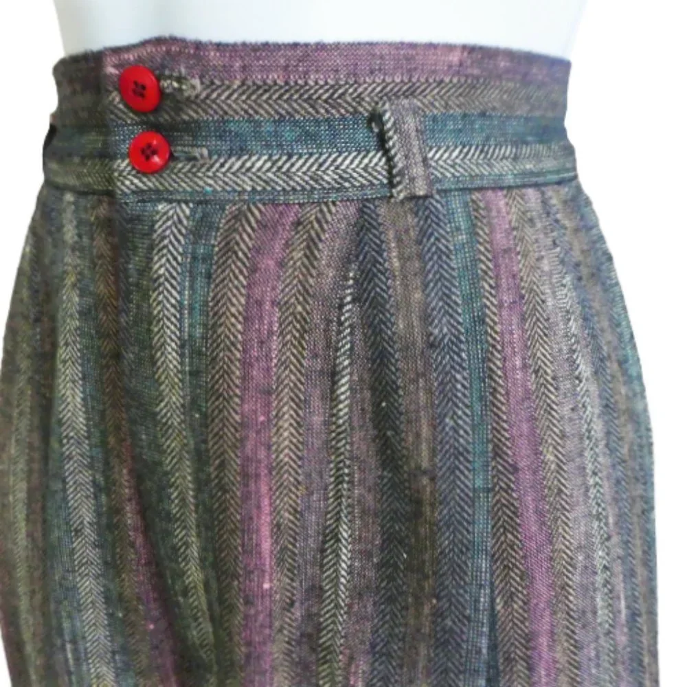 30x27 Vintage Happy Legs Rainbow Herringbone Trouser Pants High Waist Pockets L